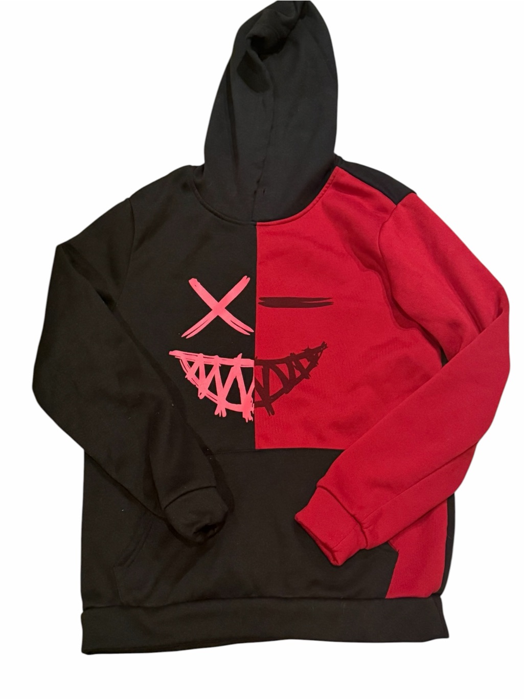 Shein Red & Black Graphic Split Pullover Hoodie